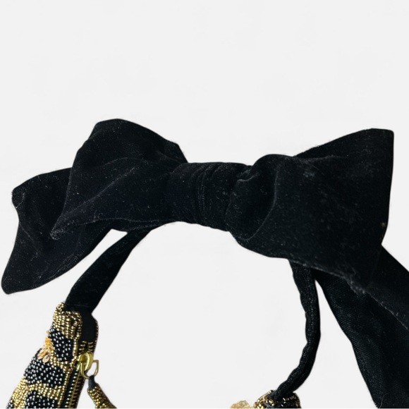 Leopard Print Beaded Handbag with Black Bow Handmade In India NWT - Picture 5 of 8